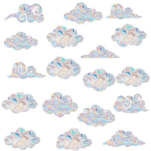 GoldRock Wolken Prisma Fensteraufkleber, 18 Stück Sonnenfänger Fenster Suncatcher Sticker, Regenbogen Folie Fenster, Fensteraufkleber Vogelschutz, Wolke Suncatcher Fenstersticker, Sun Catcher Sticker