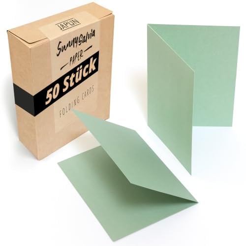Japun - Faltkarten Set (50 Stück) - DIN A6, 148 x 105 mm, grün | Blanko Klapp-Karten aus 230 g/m² Papier zum Gestalten, Beschriften und Bedrucken