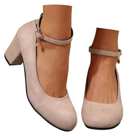 abschluss Schuhe, Dirndl Schuhe Damen Pumps Riemchenpumps Spangenpumps Oktoberfest Sandale mit Kreuz Knöchelriemen Blockabsatz Geschlossener Pumps für Hochzeiten und Partys Rosa 40