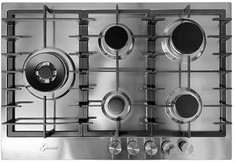 Gas-Kochfeld GCH FG 755+WOK Adapter+Kaffeadapter, Einbaukochfeld aus Edelstahl 75 cm, Edelstahl, 4,0 KW WOK, 5 Gasbrenner,Erdgas, FL.Gas