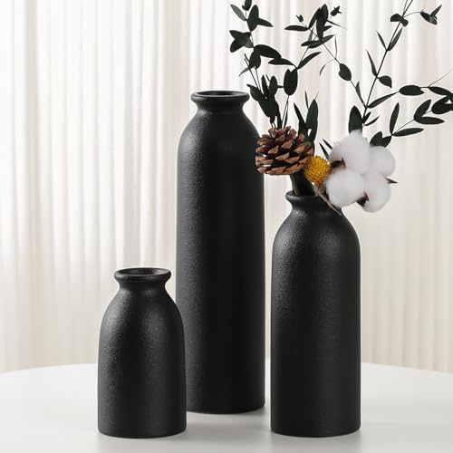 Moderne Keramik Vasen Set, 3-teilig, Dekorative Blumenvasen in unterschiedlichen Größen (Schwarz)