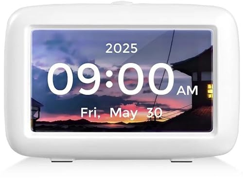 GOMETY Wecker Digital, 7 Digitaler Kalender, Digital Uhr für Senioren mit Datum & Wochentag, Elektronischer Tag Datum Wecker mit Erinnerungsfunktion für Senioren und Alzheimer Krankheit (Weiß)
