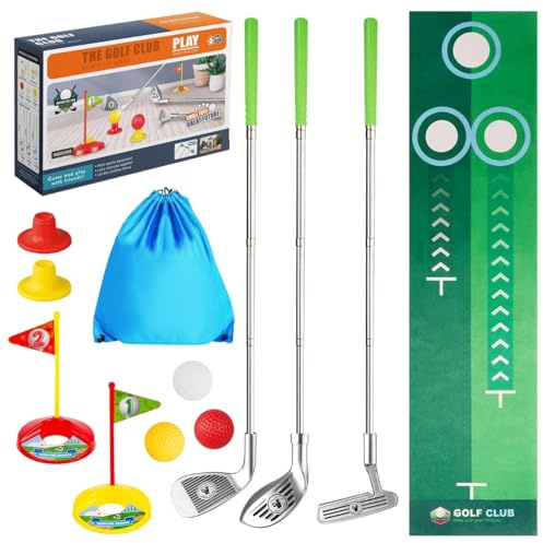 HpCuales Kids Golf Clubs for 3 4 5 6 Years Old,Retractable Toddler Golf Set with Putting Mat & Storage Bag,Indoor and Outdoor Sports Golf Toys for Boys Girls