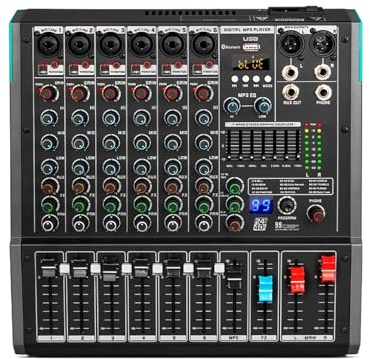 6 Channel Sound Mixer Audio Mixing Console 48V Professional USB PC Play Record Podcast Live Broadcast