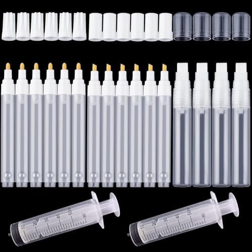 runrayay 18-teiliges nachfüllbares Acrylmarker-Set, Leere Acrylmarker, weiß, nachfüllbarer Lackstift, rund, schräg, flach, mit 2 Spritzen Spritze