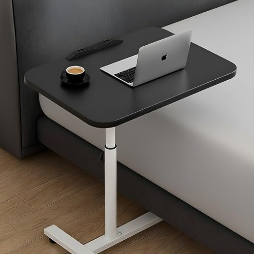 Adjustable Bedside Table with Wheels – Smooth Rolling Overbed Tray for Home & Bedroom, Perfect for Reading, Eating & Working in Comfort (Black)