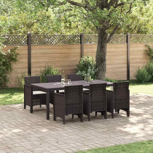 QJBSAVVA Gartenmöbel Set 7-Teilig Poly-Rattan Essgruppe Braun 200x100x73 cm Modernes Design Robust & Langlebig Für Balkon Terrasse Küche