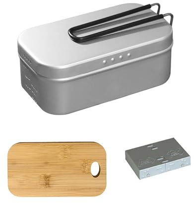 MoSundi Boîte de rangement en aluminium avec planche à découper et réchaud pliable, capacité de 800 ml, argenté