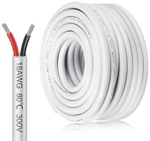 18AWG 2x0,75mm² 10Meter Elektrokabel 2-adrig Kabel, 5V/12V/24V Erdkabel Weiß Verzinnte Kupferkabel, 300V flexibel und weich Stromkabel hohe Temperaturbeständigkeit Verlängerungskabel 10m