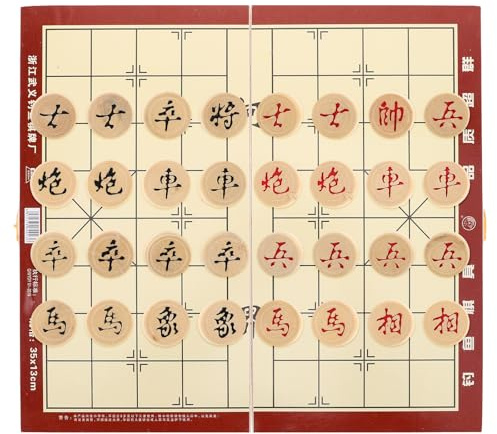 TOYANDONA Jeu D’Échecs Chinois Pliable en Bois Massif avec Boîte de Rangement Intégrée Échiquier Portable pour Voyage et Maison Jeu de Société Traditionnel Xiangqi Plateau Compact et