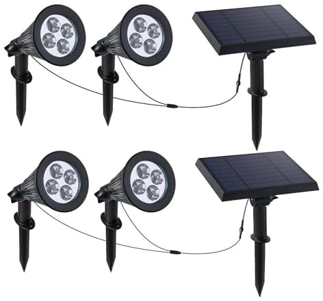 Lumisky Family Spiky 2 Stück Doppel-Solarstrahler verbunden mit demontiertem Solarpanel, 2-in-1, zum Stecken oder Befestigen, leistungsstarke LED-Beleuchtung, weiß, dimmbar, Family Spiky, Höhe 38 cm