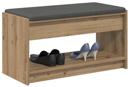 vidaXL Flurbank mit Kissen mit Regal Artisan-Eiche 83 x 38 x 45 cm, Moderner Flurbank, Coole Sitzgelegenheit, rechteckiges Design, praktische Stauraumlösungen für Zuhause