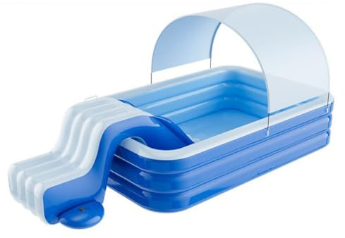 Piscina infantil hinchable 250*140*52cm Piscina inflable familiar de tres anillos Con tobogán y parasol Material de PVC engrosado Piscina Inflable Rectangular para jardines,parques,balcones