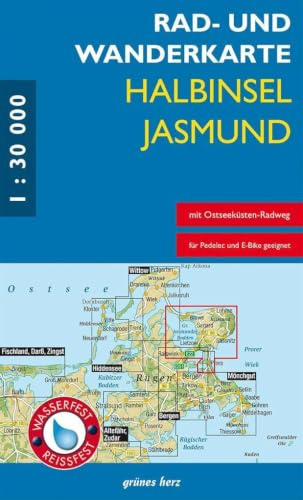 Rad- und Wanderkarte Halbinsel Jasmund: Mit Glowe, Lohme, Sagard, Sassnitz, Ralswiek, Lietzow. Maßstab 1:30.000. Wasser- und reißfest.