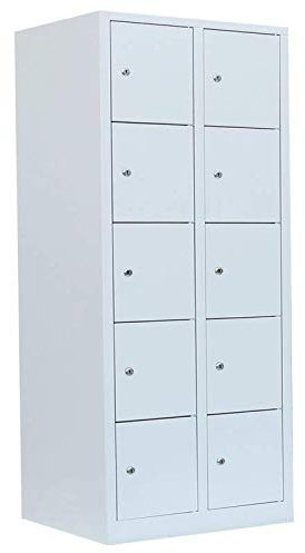Lüllmann 10 Fächer Schließfachschrank komplett montiert grau 180x80x50cm Wertfachschrank Fächerschrank Spind Umkleideschrank 523520