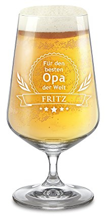 AMAVEL Bierglas mit Der Beste Opa der Welt Gravur, Personalisiert mit Name, Füllmenge: ca. 0,38 l