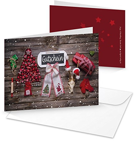 Logbuch-Verlag 3 Weihnachtsgutschein Karten DIN A6 Klappkarten MIT KUVERT Geschenkgutschein Weihnachten Gutschein leer zum Beschriften rot braun