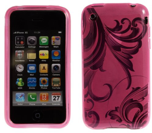 wortek Silikon TPU Schutzhülle Apple iPhone 3G / 3GS Ranke Muster Pink