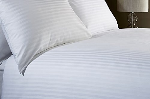 400 Thread Count SUPER KING BED SIZE SATIN STRIPE WHITE 100% Egyptian Cotton Jacquard Duvet Cover With Pair of Pillowcases