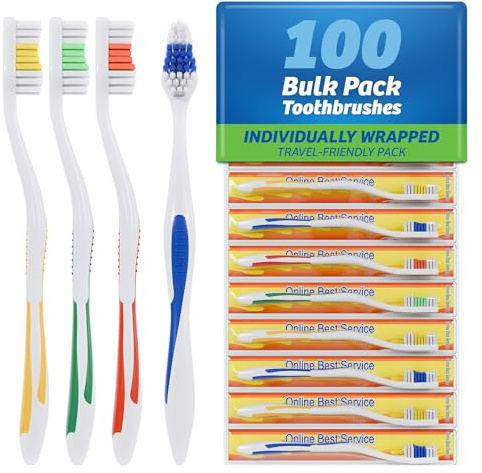 Online Best Service 100er-Pack Zahnbürste Standard Classic Medium Soft Einzeln verpackt