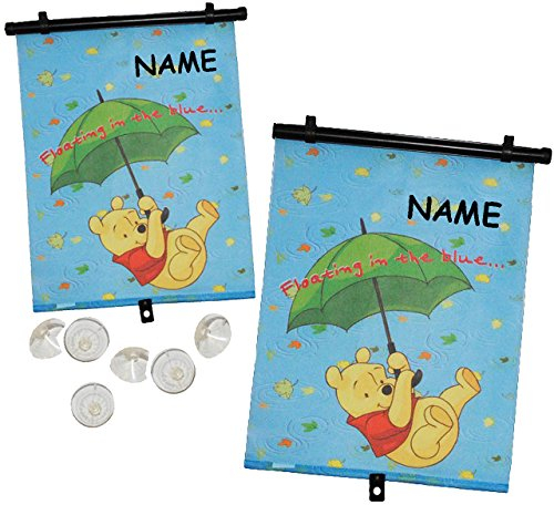 alles-meine.de GmbH 2 Stück: Pooh the Bär/Sonnenschutz - Rollo - incl. Name - Seitenscheibe/Sonnenblende Kinder - Sonnenrollo Fensterschutz Rollos - für Fenster und Auto - Te..