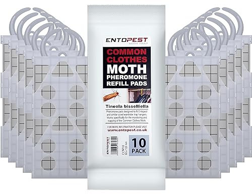 Entopest – Monitoring Moth Peds | 10 Refill Pads & 10 Reusable Hangers | Clothes Moth Detection | Sticky Monitoring Pads for Wardrobes | Pheromone-Based Monitoring Only