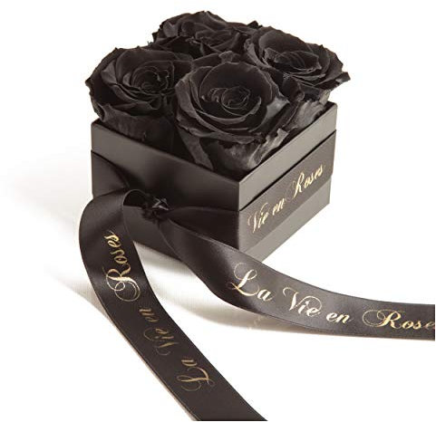 ROSEMARIE SCHULZ Heidelberg Rosenbox Poesie en Roses konservierte Infinity Rosen haltbar 3 Jahre - Blumenbox Flowerbox (Schwarz)