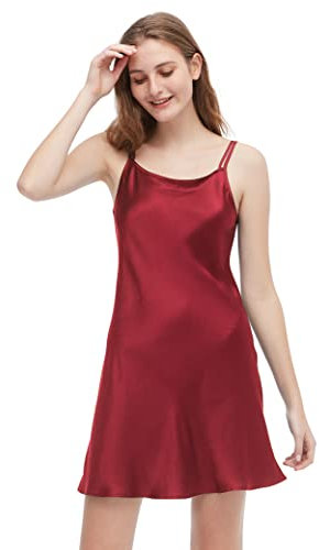 LilySilk Nuisette Soie Féminin Robe Courte à Fines Bretelles Chemise de Nuit Chic Eté 19 Momme M Rouge Vineux