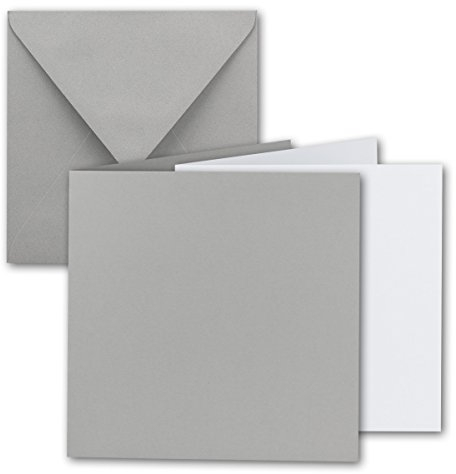 Quadratisches Falt-Karten-Set I 15 x 15 cm - mit Brief-Umschlägen & Einlege-Blätter I Hellgrau I 25 Stück I KomplettpaketI Qualitätsmarke: FarbenFroh® von GUSTAV NEUSER®