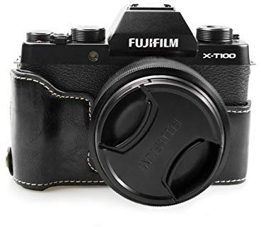 Fuji XT100 X-T100 Tasche, kinokoo Tasche für Fuji XT100 X-T100 Kamera, Halbe Abdeckung Handgriff (schwarz)