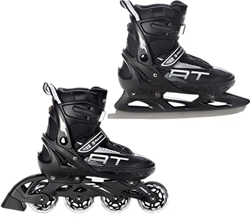 RAVEN Profession 2in1 Schlittschuhe Inlineskates Inliner für Kinder und Erwachsene verstellbar (Black, 35-39 (23cm-25,5cm))