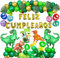Decoracion Dinosaurio Cumpleaños Niño, Pancarta de Feliz Cumpleaños, Dinosaurio Globos de Aluminio Latex de Verde Dorado Rojo, Decoración para Tartas, Palmera para infantil Fiesta Decoracion