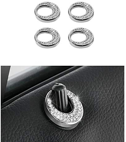 VDARK Zubehör Parts Trim Inner Türschloss Pins Abdeckungen Caps Aufkleber Innen Aufkleber Visiere Dekorieren A Klasse B E Klasse CLA GLA AMG Frauen Männer Bling Kristall 4 Stück (SILBER)