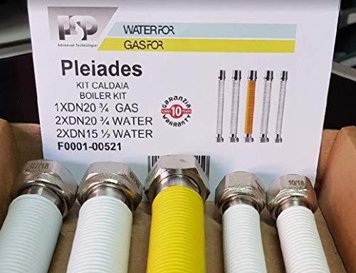 Kit Tubi Flessibili rivestiti in acciaio inox antirumore per installazione caldaia - confezione da 5 pezzi