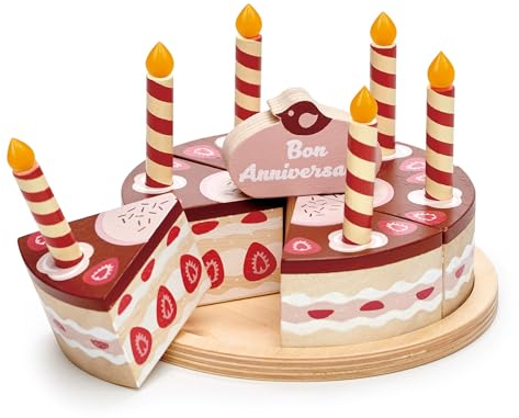 Tender Leaf Toys Chocolate Birthday Cake - Wooden Pretend Chocolate and Strawberry Gateau with Candles …
