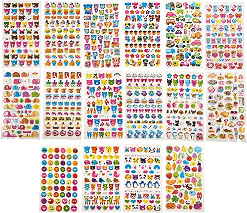 3D Aufkleber Motiv Sticker [800 Stück] für Kinder Kleinkinder Babys Mädchen Junge – Smileys, Tiere, Blumen, Essen, Auto, Obst, Gemüse, Süßigkeiten, Fahrzeuge Sammel-Sticker
