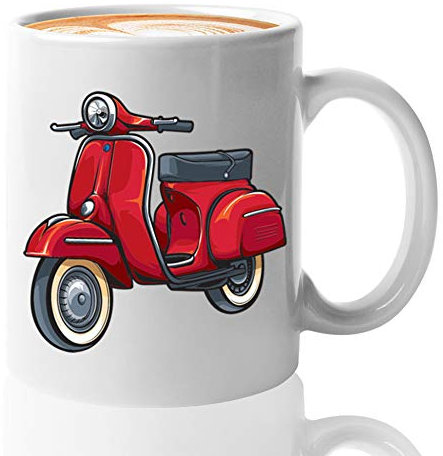 Motorcycle Coffee Mug - Vespa - Scooter Electric Adults Kids Drive Motor Girls Gas Seat Vintage Wheel Bikes Helmet Men Vehicles Boy Brother Dad Grandpa