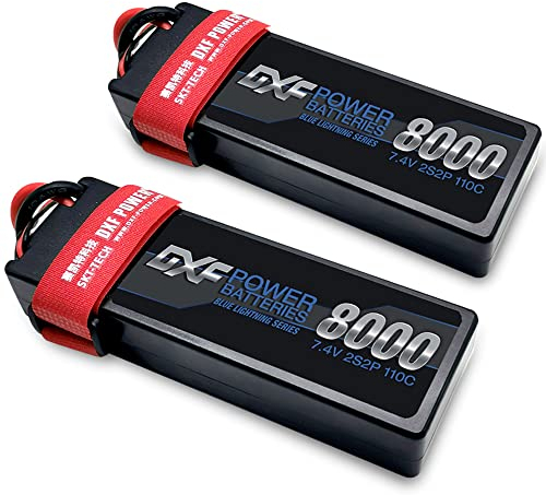 DXF 2PCS 8000mAh 7,4V 110C 2S LiPo RC Akku mit Hartschalenkoffer Deans Stecker für RC Evader BX Auto Truck Truggy Buggy Tank Hubschrauber Flugzeug Autorennen