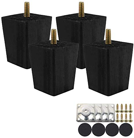 Height Sofa Legs Wooden Furniture Legs,Set of 4 Height Wood Sofa Legs 6cm Solid Replacement Furniture Legs Armchair Cabinet Feet M8 Bolt with Mounting Plate & Screws for Ottoman Couch Dresser Black