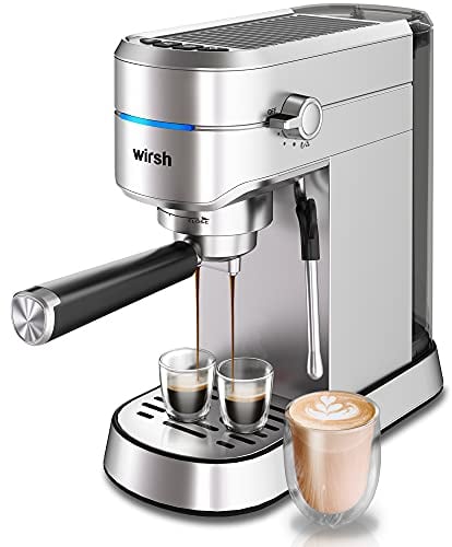 wirsh Máquina de expreso, cafetera espresso de 15 bares con vaporizador comercial para café con leche y capuchino, cafetera espresso con tanque de agua extraíble de 40 onzas, acero inoxidable completo