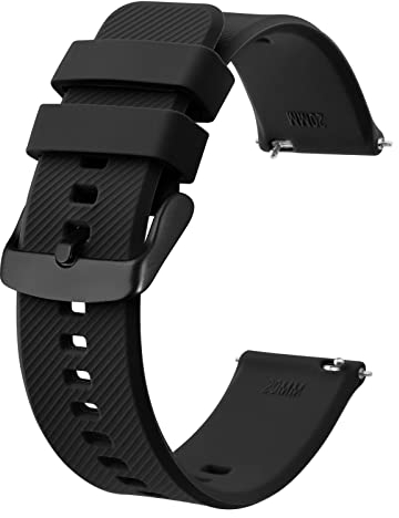 BISONSTRAP Bracelet de Montre 21mm, Bracelets de Montre en Silicone à Dégagement Rapide pour Hommes Femmes (Noir, Boucle Noire)