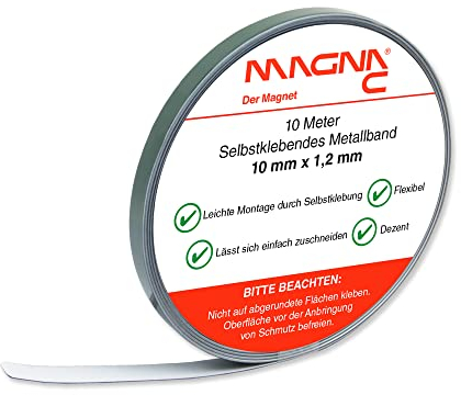 Magna-C® Metallband selbstklebend | weiß | Ideal für Tonies®-Figuren & -Regale | Untergrund für Magnete | flexibel und leicht zuschneidbar | 10m x 10mm x 1,2mm