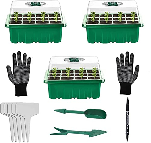 DONGSZQ 3 Set Bandejas de Semilleros,Bandejas de Germinación para Invernaderos,Mini Invernadero Bandejas de Cultivo Germinación,Ideal para Cultivo de Semillas y Plantas