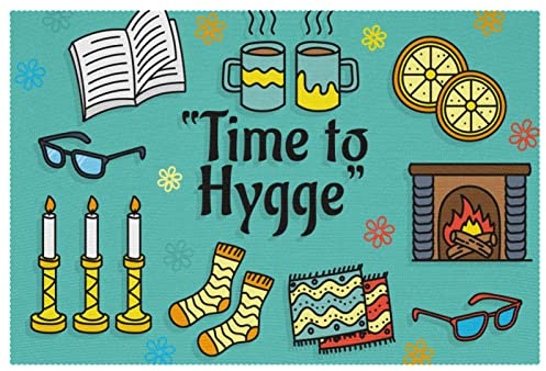 Hygge Time To Happy Platzdeckchen, 1 Stück, für Esstisch, waschbar, rutschfest, für Weihnachten, Urlaub, Geburtstag, Party