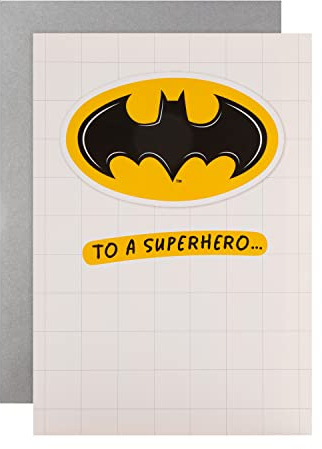 Hallmark Blanko-Geburtstagskarte Batman – personalisierbares Design mit Aufkleberbogen, weiß, schwarz und gelb, 25568079