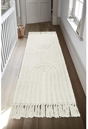 LEEVAN Läufer Teppich, 6x3 m, handgewebt, Wohnzimmerteppich, lang, Küchenläufer, Boho, Esszimmermatte, Regenbogen-Nachttischteppich, Baumwolle, Quastenbereich, Eingangsbereich, Flur
