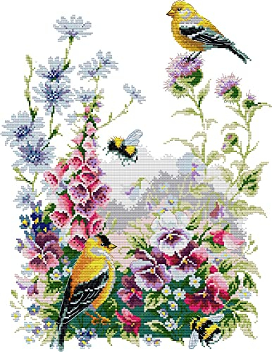 Awesocrafts Kreuzstich Stickpackungen Vorgedruckt Vogel und Blumen Bilder Vorlagen Sticken Set Vorgedruckt 14CT 2 Stränge