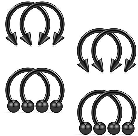 MenYiYDS 6 Stück Septum Piercing Nasenpiercing Chirurgenstahl Helix Tragus Knorpel Piercings Ohr Lippe Hufeisen Ring Köperschmuck Innen 8-12mm