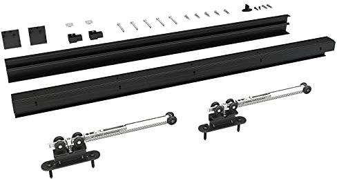 JUBEST 6FT Barn Door Sliding Hardware Track Kit with Black Aluminium Alloy Hidden Decorative Cover Fit for Classic Modern Interior Single Wooden Door and Steel Frame Door