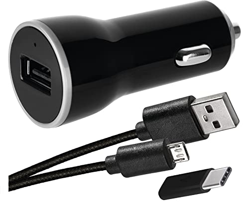 EMOS Chargeur de Voiture USB 2.1A, Allume-Cigare avec Port USB-A, Adaptateur de Charge 10.5W pour Voiture, Camion, Chargeur de Voiture avec écran LED, câble Micro USB 1m et réduction USB-C